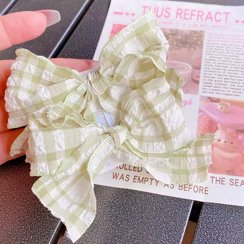 Pastel Checkered Bow Hair Clip