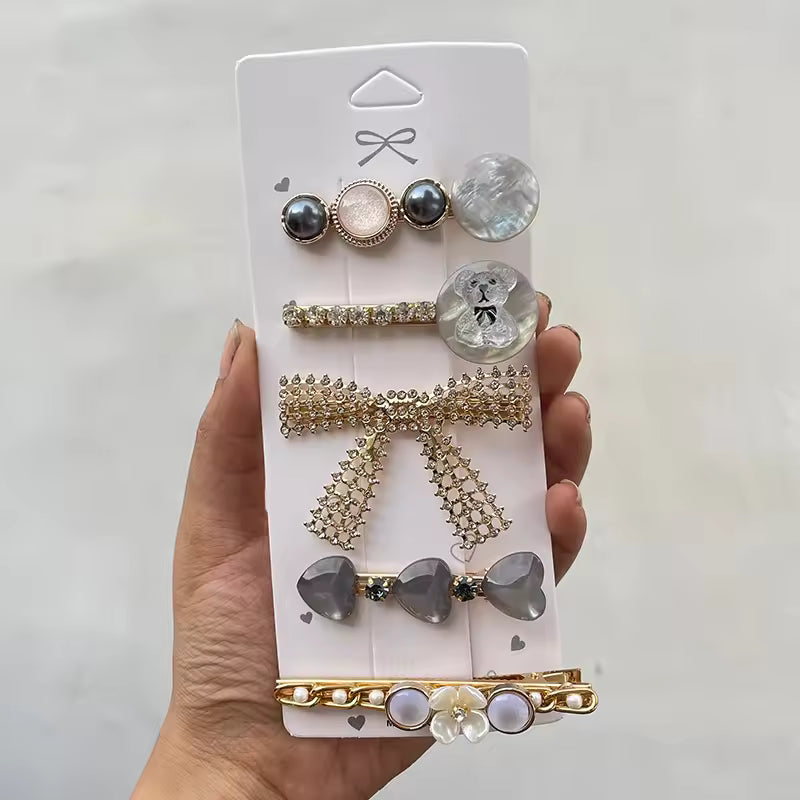 Korean Full Crystal Alloy Hair Clip Bling Pearl Beads Hairpin