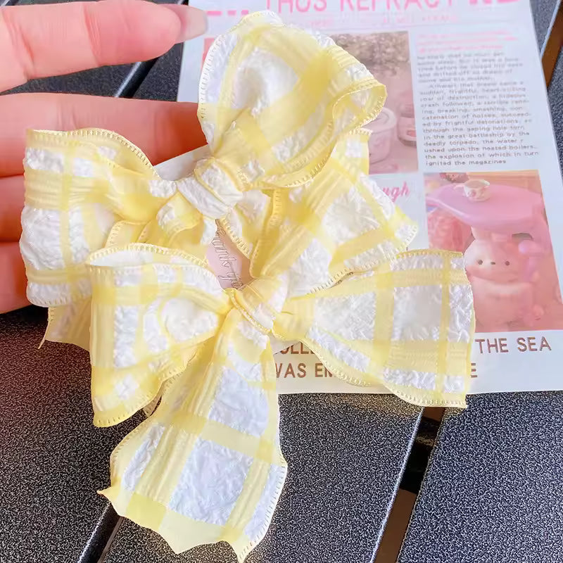 Pastel Checkered Bow Hair Clip