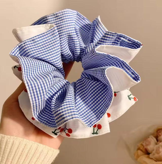 Gingham Cherry Print Scrunchies