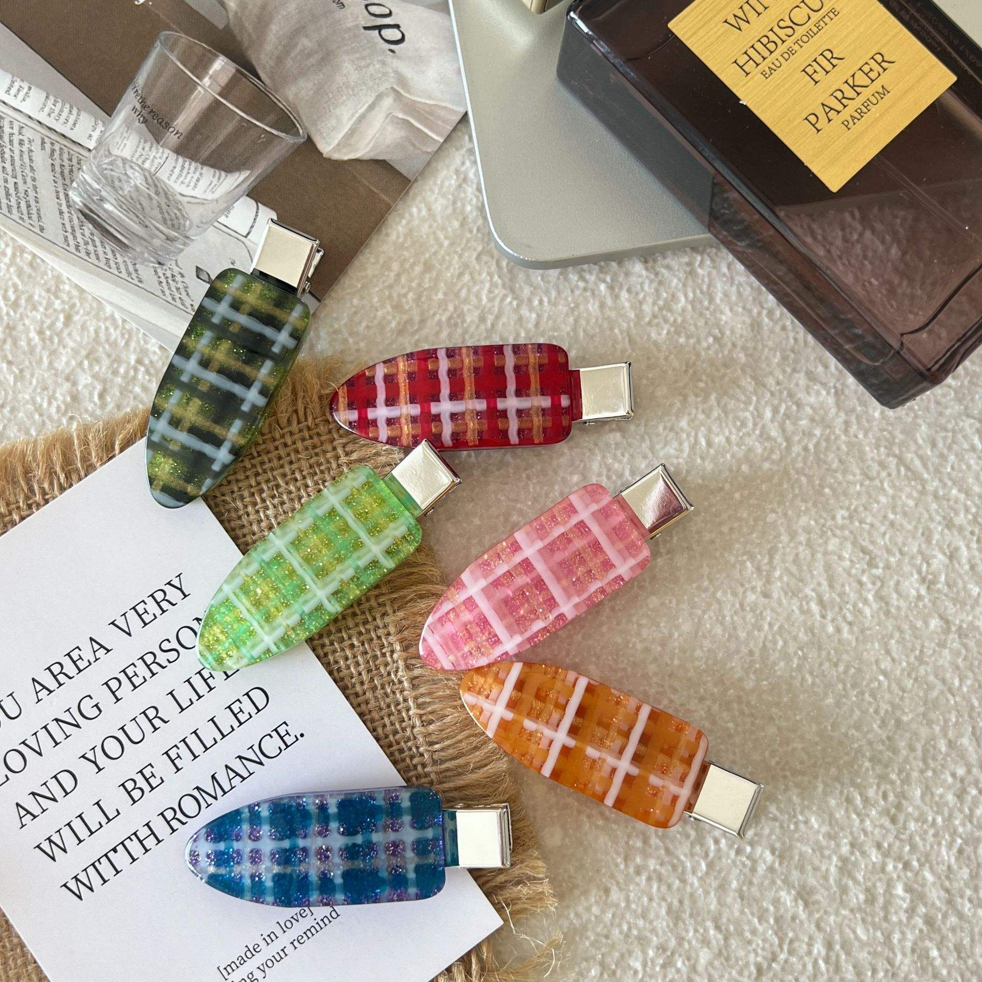 Candy Color Plaid Acetate Hair Clips