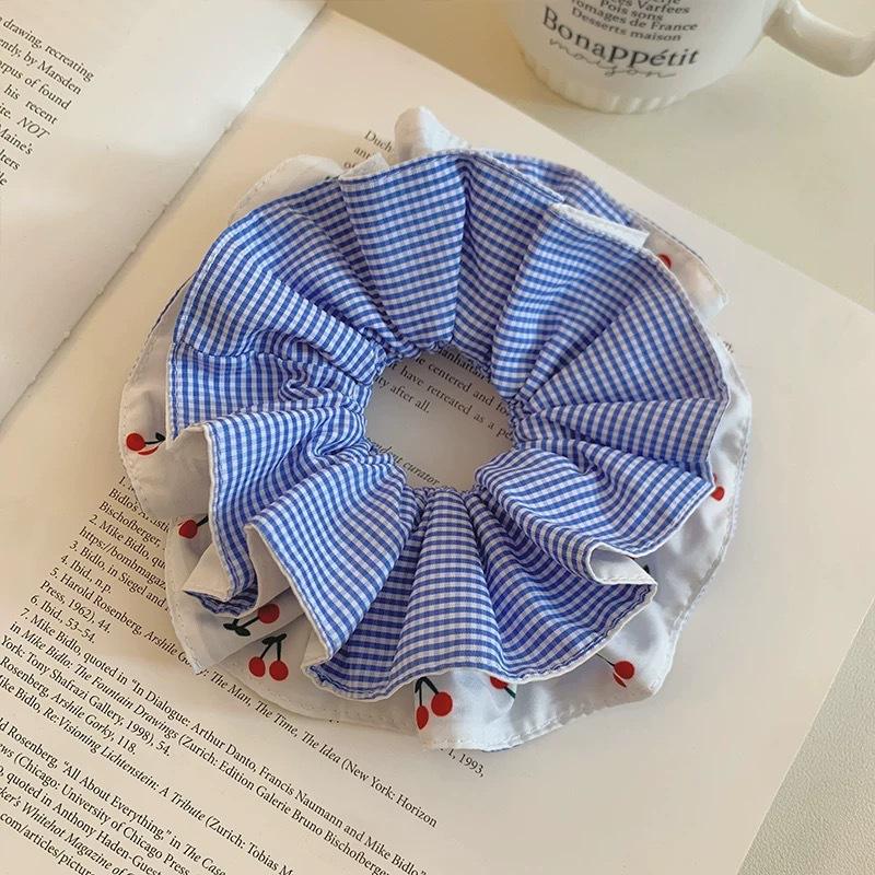 Gingham Cherry Print Scrunchies