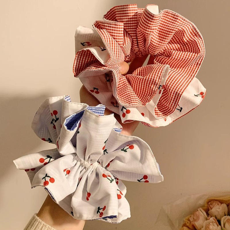 Gingham Cherry Print Scrunchies