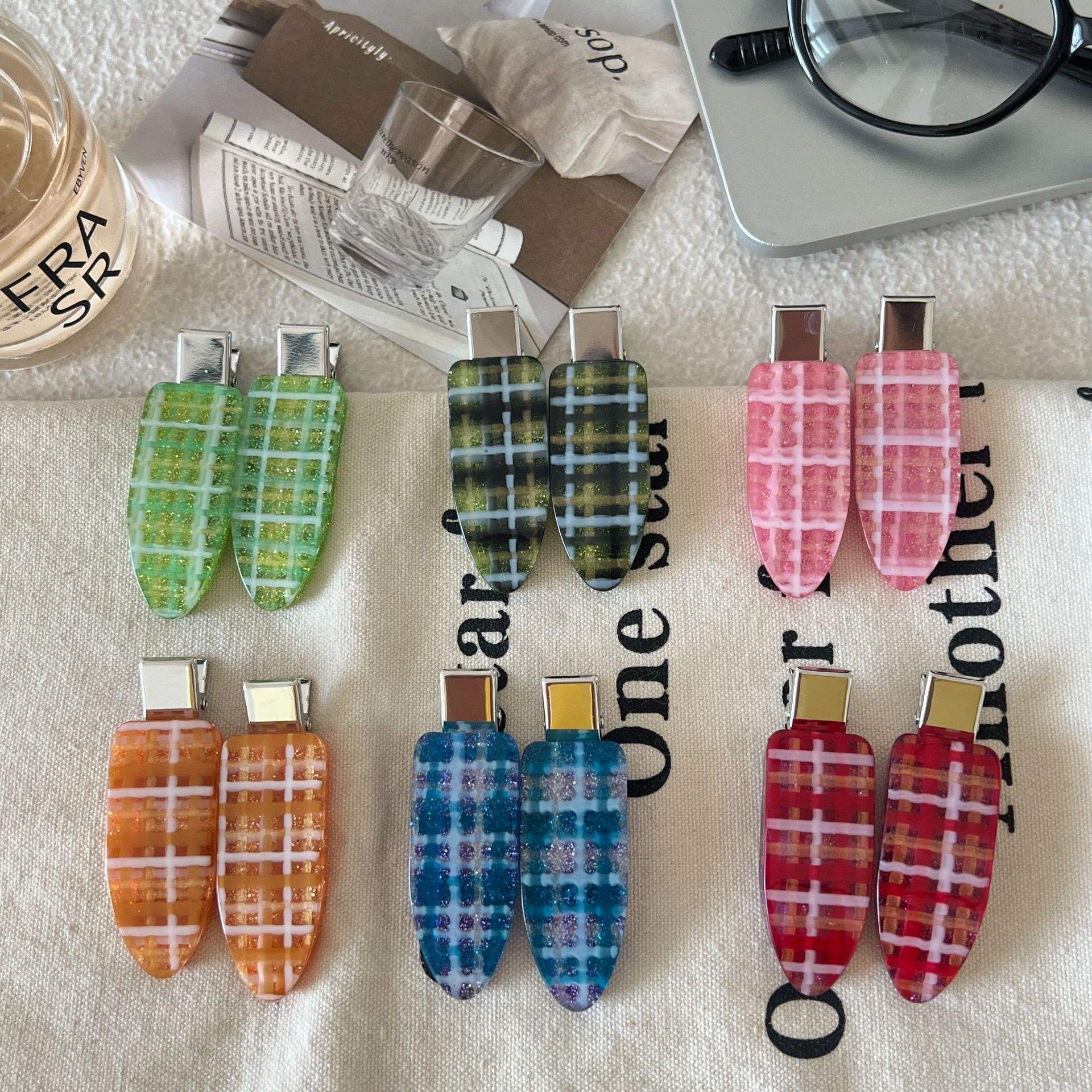 Candy Color Plaid Acetate Hair Clips