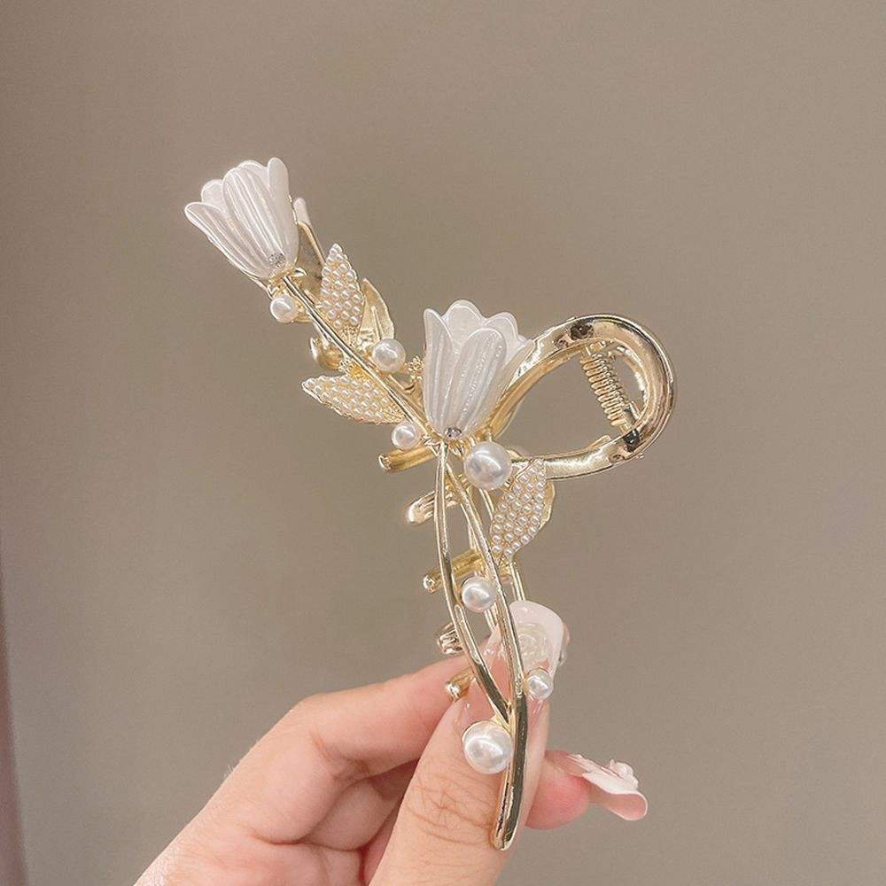 Pearl Tulip Flower Hair Claw Clip
