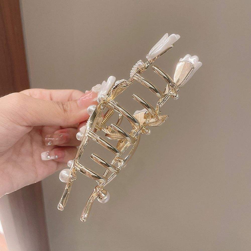 Pearl Tulip Flower Hair Claw Clip