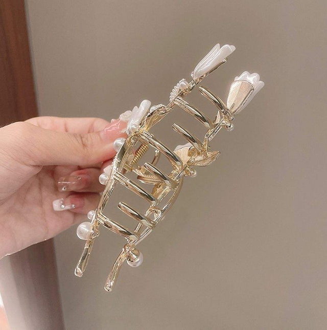 Pearl Tulip Flower Hair Claw Clip