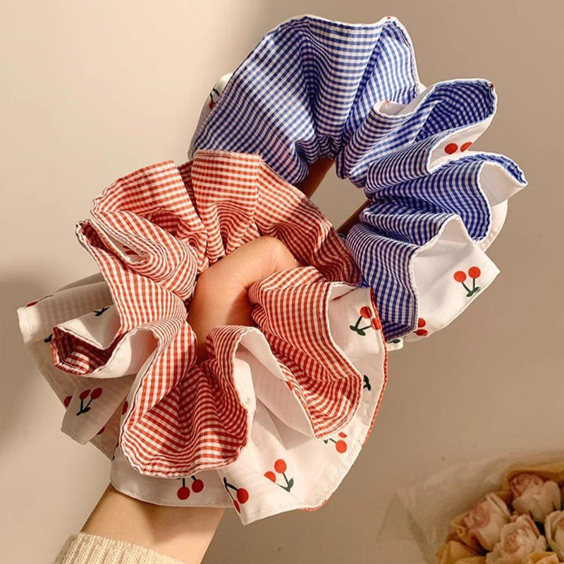 Gingham Cherry Print Scrunchies