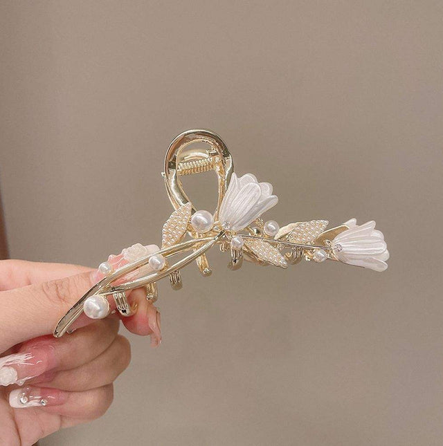 Pearl Tulip Flower Hair Claw Clip