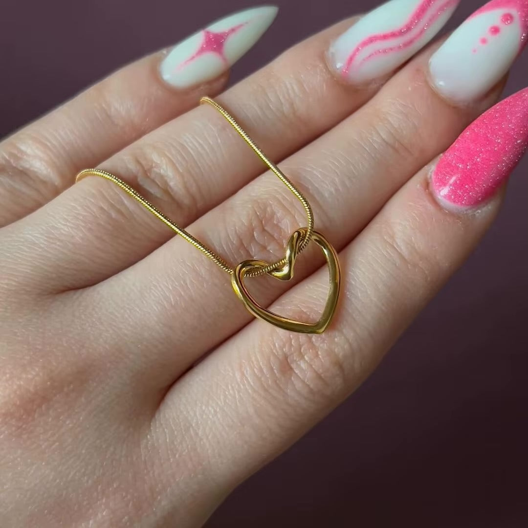 Titanium Steel Niche Hollow Heart Necklace